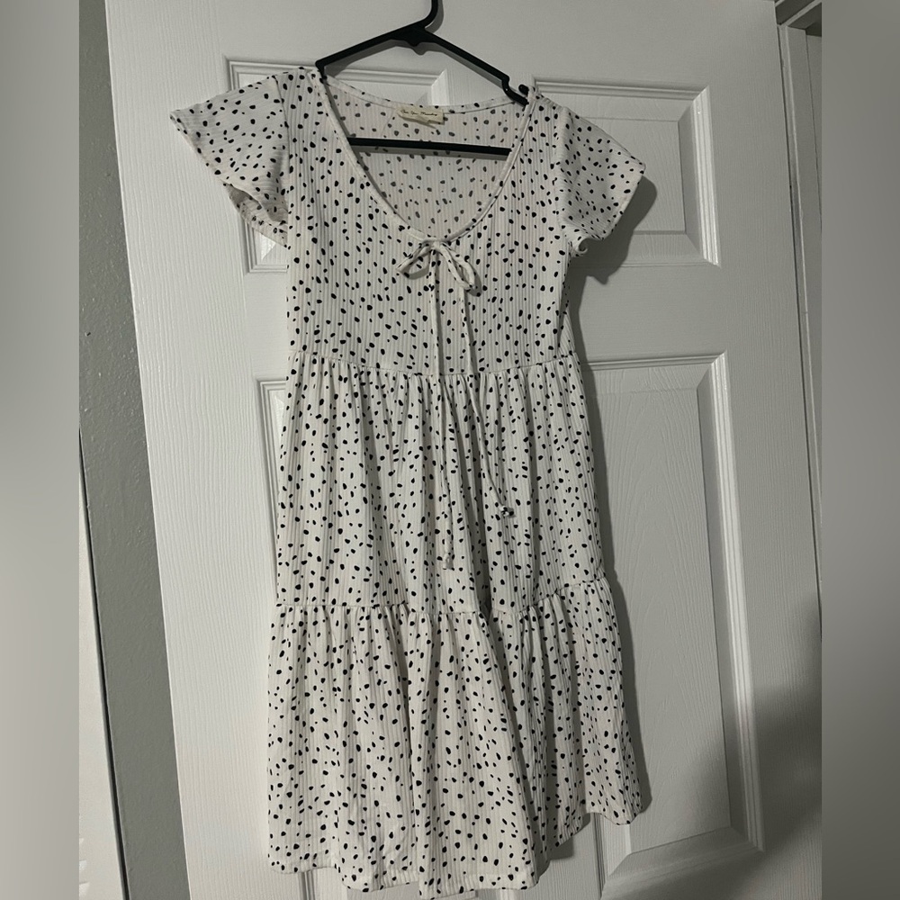 See You Monday White Dress with Black Dots